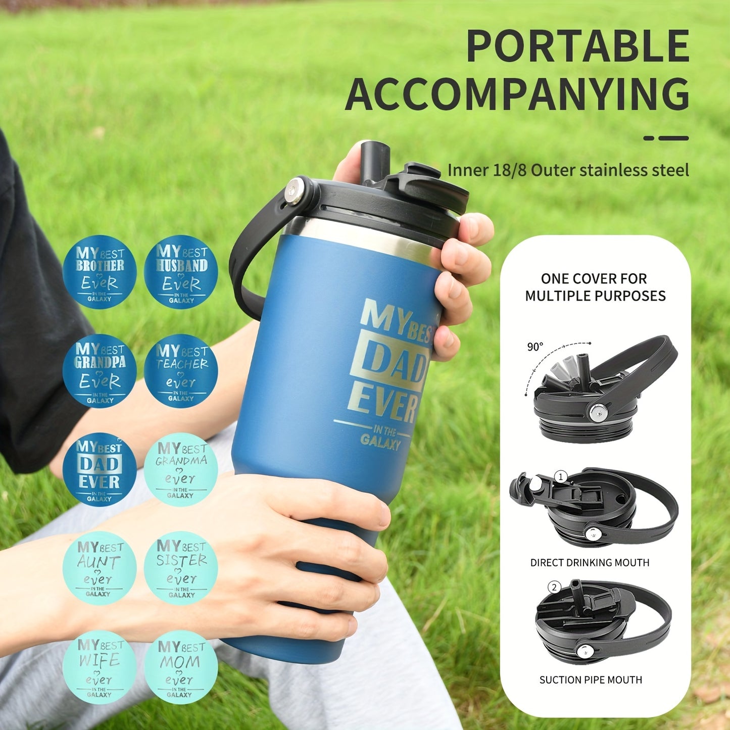 WTAERSY Insulated Water Bottle with Double Lid, 30oz/887ml, Stainless Steel, Reusable Tumbler Cup, Perfect Gift for Various Occasions.