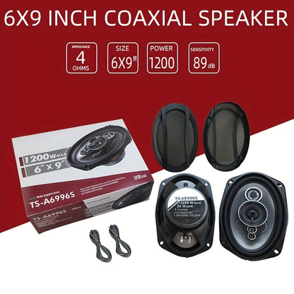 Set of 2, 15.24X22.86 cm (2X1200W) 5-Channel Coaxial Speakers for High Fidelity and Car Upgrades.