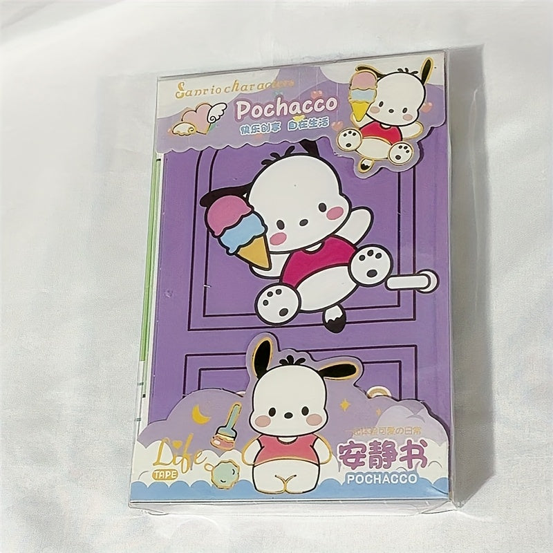 Sanrio 3D Bubble Sticker Book for DIY Crafts featuring characters like Hello Kitty, Kuromi, My Melody, Cinnamoroll, and Pochacco. Made of single-use glossy paper, this handmade decoration