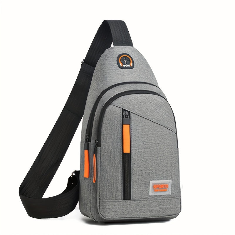 Men's slant shoulder bag with multiple zippered layers for sports and travel.