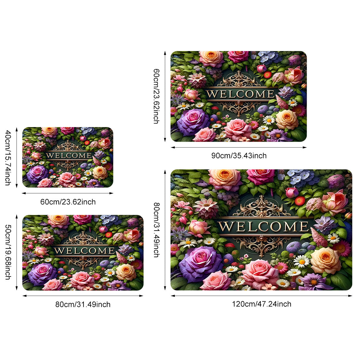 Introducing the Welcome Floral Doormat - A Polyester Non-Slip Mat that is Stain Resistant, Lightweight, Washable, and Perfect for Indoor or Outdoor use. This Rectangular Entrance Mat is ideal for occasions like Christmas, Thanksgiving, Valentine's Day