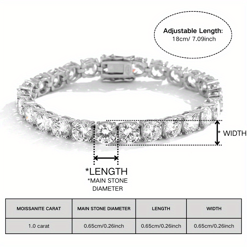 Beautiful 1ct Moissanite Tennis Bracelet - Timeless Round Cut, Ideal Present for Birthdays & Milestone Events, Sterling Silver