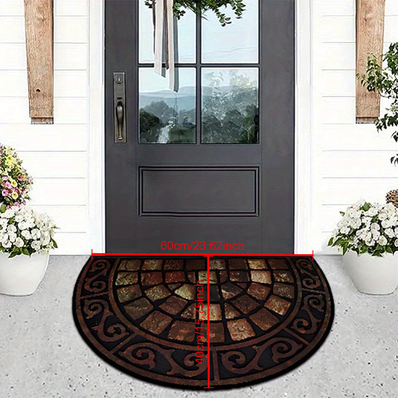 Luxurious Velvet Semi-Circular Door Mat with Non-Slip Base - Elegant Design, Sturdy Construction, Hand Wash Recommended - Ideal for Enhancing Home Decor in Living Room