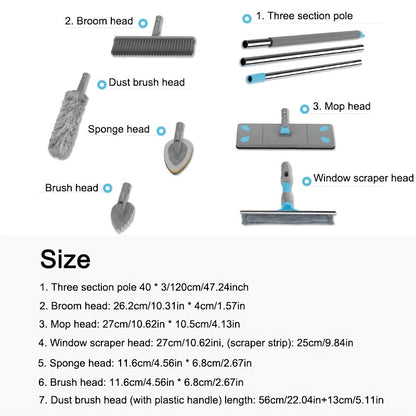 7-piece multi-use cleaning kit includes stainless steel and plastic tools - ideal for cleaning bedrooms, living rooms, bathrooms, and glass surfaces.