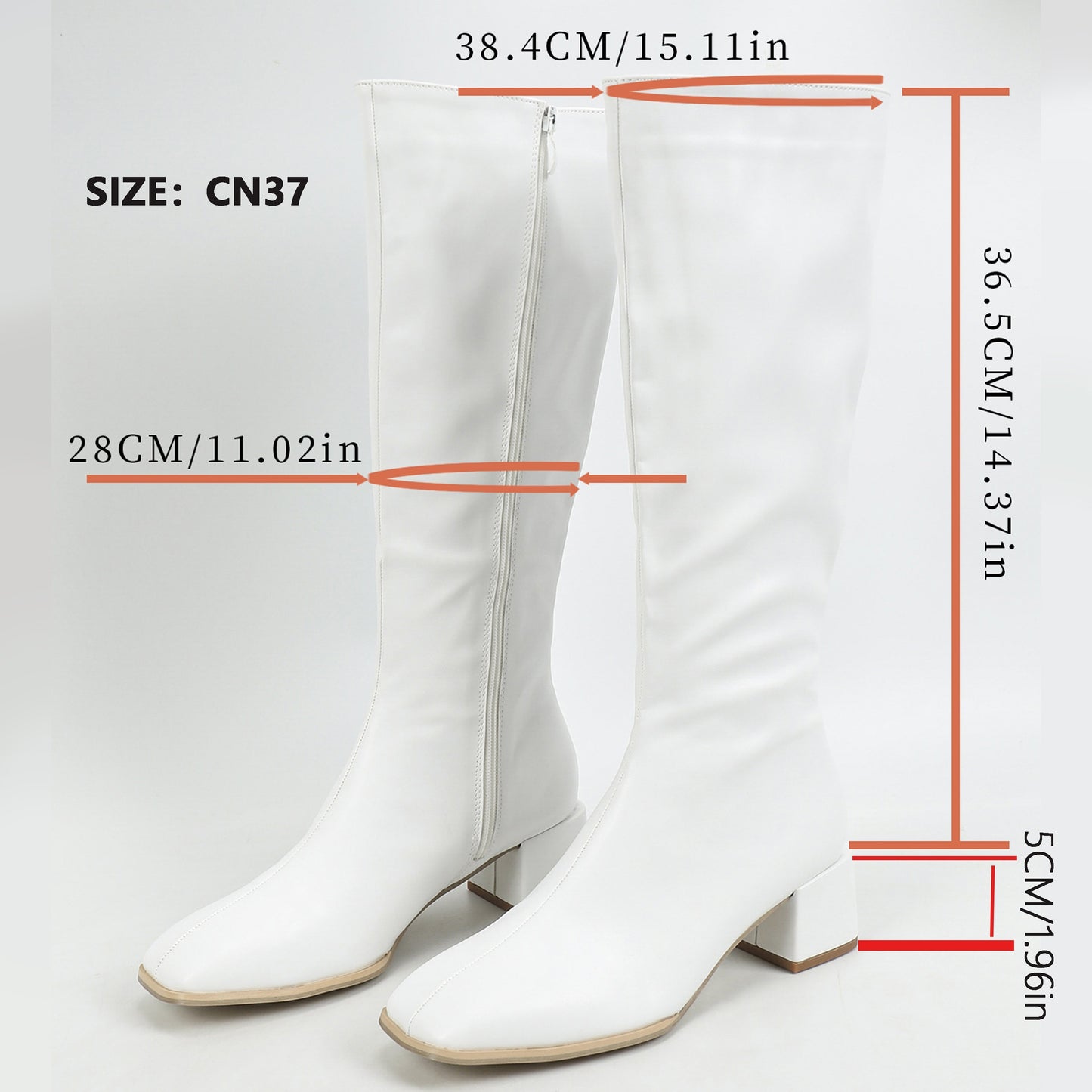 Women's Solid Color Minimalist Boots with Side Zipper, Chunky Heels, and Square Toe