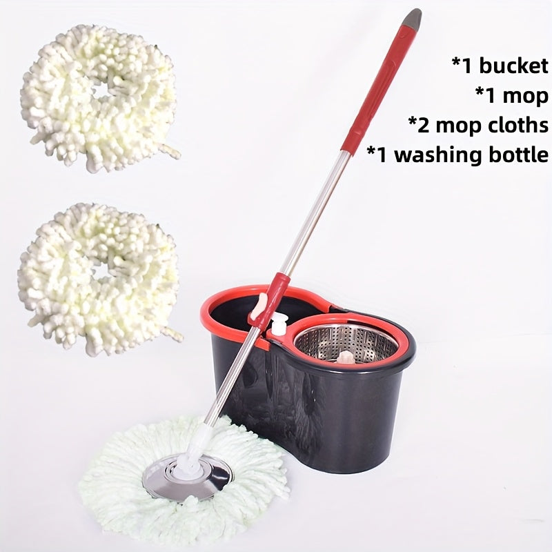 Get ready to conquer your cleaning tasks with the 360° Rotating Mop and Bucket Set! This bathroom mop bucket set includes 3 microfiber mop replacement heads and an adjustable stainless steel handle for efficient floor cleaning. Say goodbye to batteries