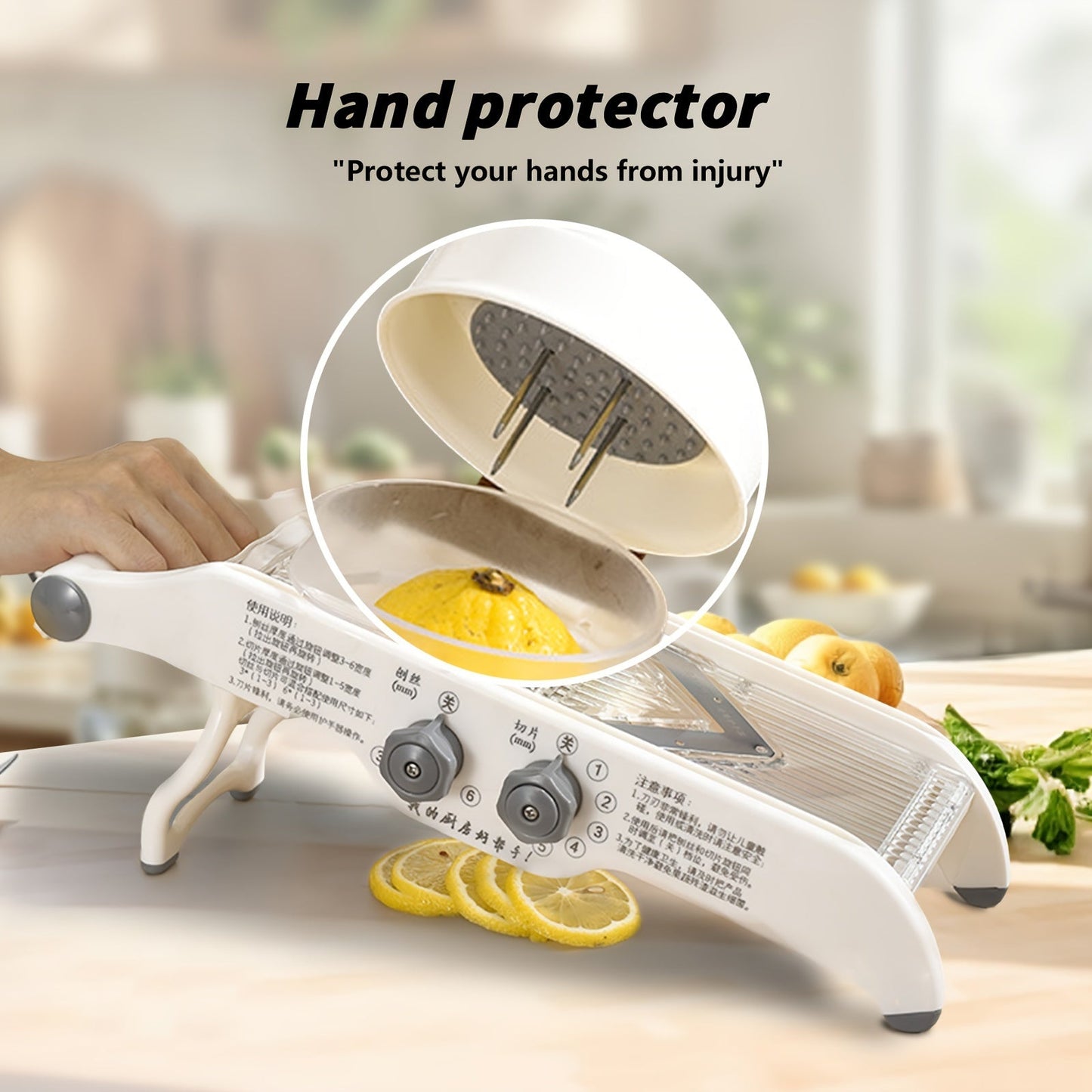 Veggie and Fruit Chopper with Adjustable Slicer, Hand Guard, Stainless Steel Blade, Cleaning Tools, and Drain Basket - Manual Veggie Slicer made with ABS Plastic, a Must-Have for Your Kitchen