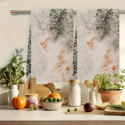 Upgrade your kitchen with this set of two ultra-soft hand towels featuring a charming kitten spot pattern. These towels are highly absorbent and machine washable, making them perfect for everyday use. Measuring 40.64x60.96 cm, they are also ideal for