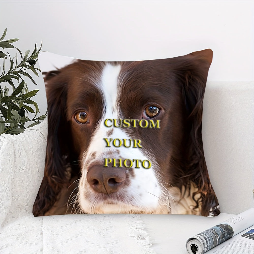 Spruce up your home decor with a custom Springer Spaniel dog photo pillowcase. This single-sided decorative cushion cover measures 45.72x45.72 cm and is made of soft short plush material. Perfect for the living room, this plush pillow cover comes in a