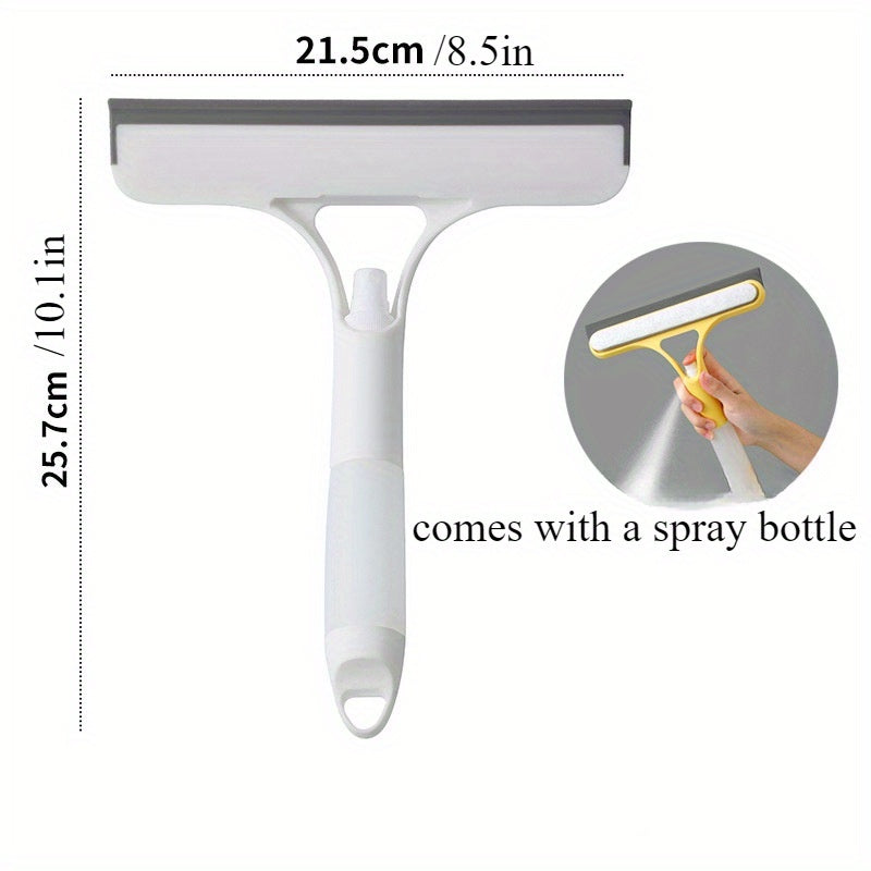 Multi-purpose glass cleaning wiper featuring a spray bottle, perfect for mirrors, windows, and cars. Complete with bathroom accessories.