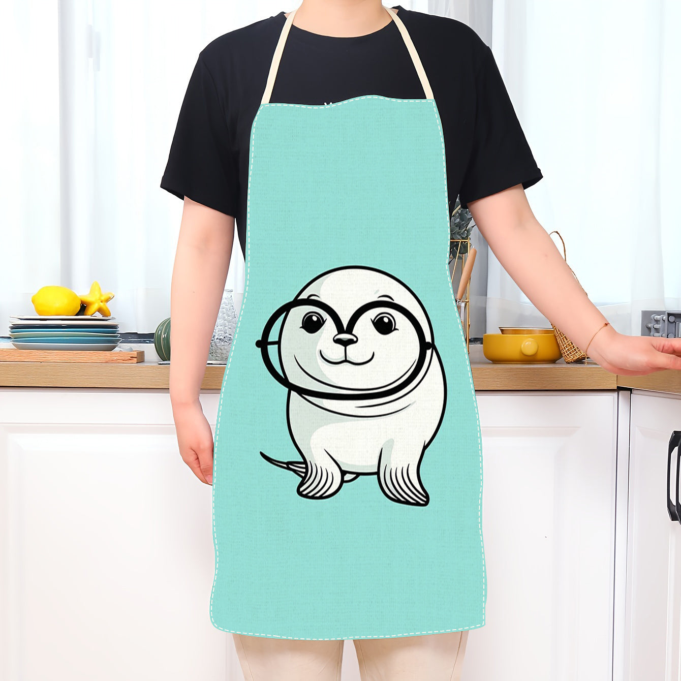 This linen kitchen apron features a fun animal cartoon print that is perfect for both men and women. Made from comfortable and breathable linen material, this apron is also waterproof, oil-resistant, and stain-resistant. The fabric is thick and easy to