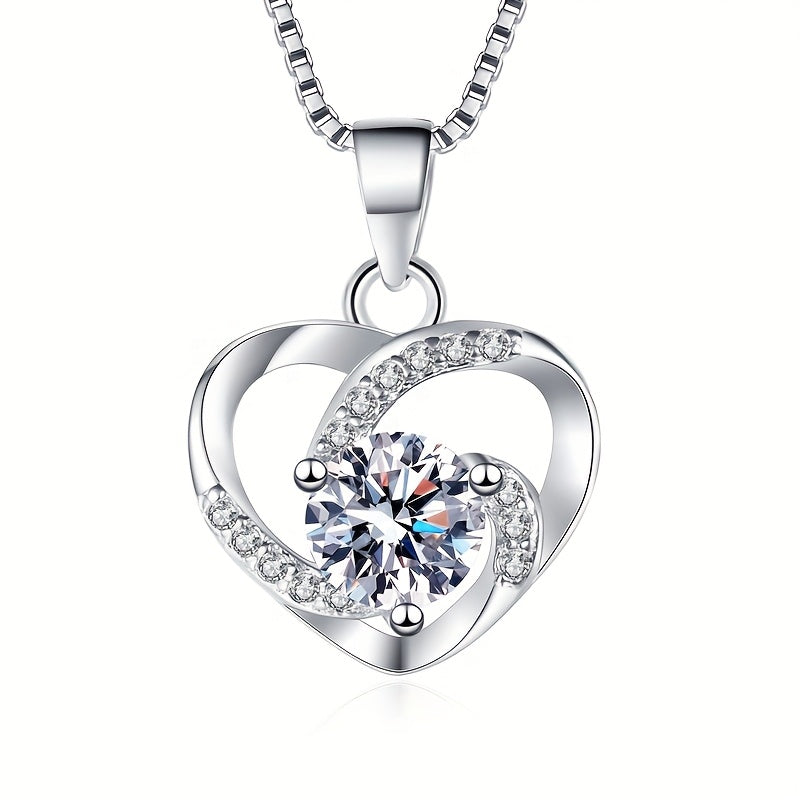 925 Pure Silvery Love Necklace Heart-Shaped Fashion Pendant Women's Clavicle Chain