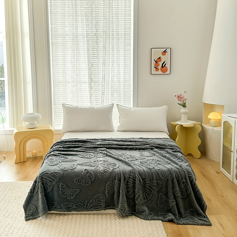 Stay cozy and stylish all year round with our versatile 3D butterfly tufted blanket. Perfect for use as a bed blanket, lunch nap blanket, throw blanket, couch blanket, camping blanket, air conditioning blanket, or office blanket. Made from spring and