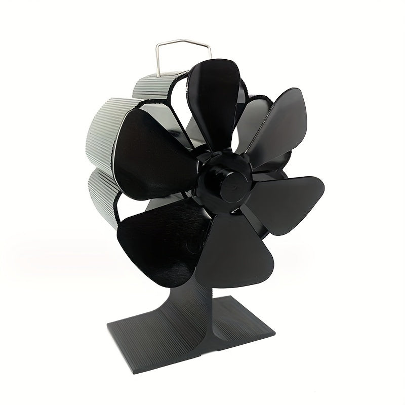 Non-electric 6-blade wood stove fan for efficient heat distribution, ideal for fall and winter. Portable accessory for fireplaces and log burners.