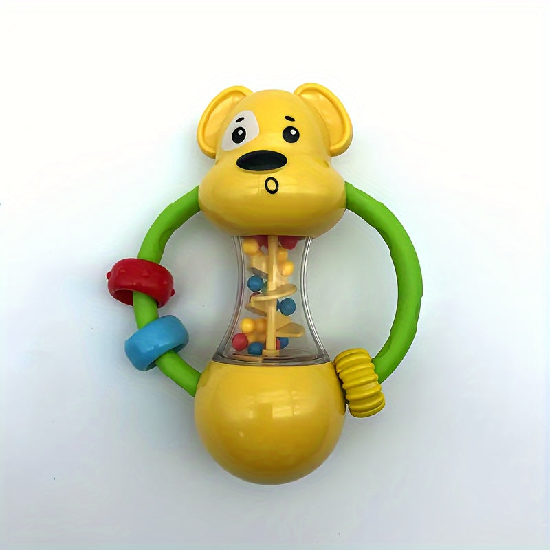 Battery-free handheld interactive vibrating toy for children, designed to improve sensory skills and hand grip strength. Made of yellow ABS material.