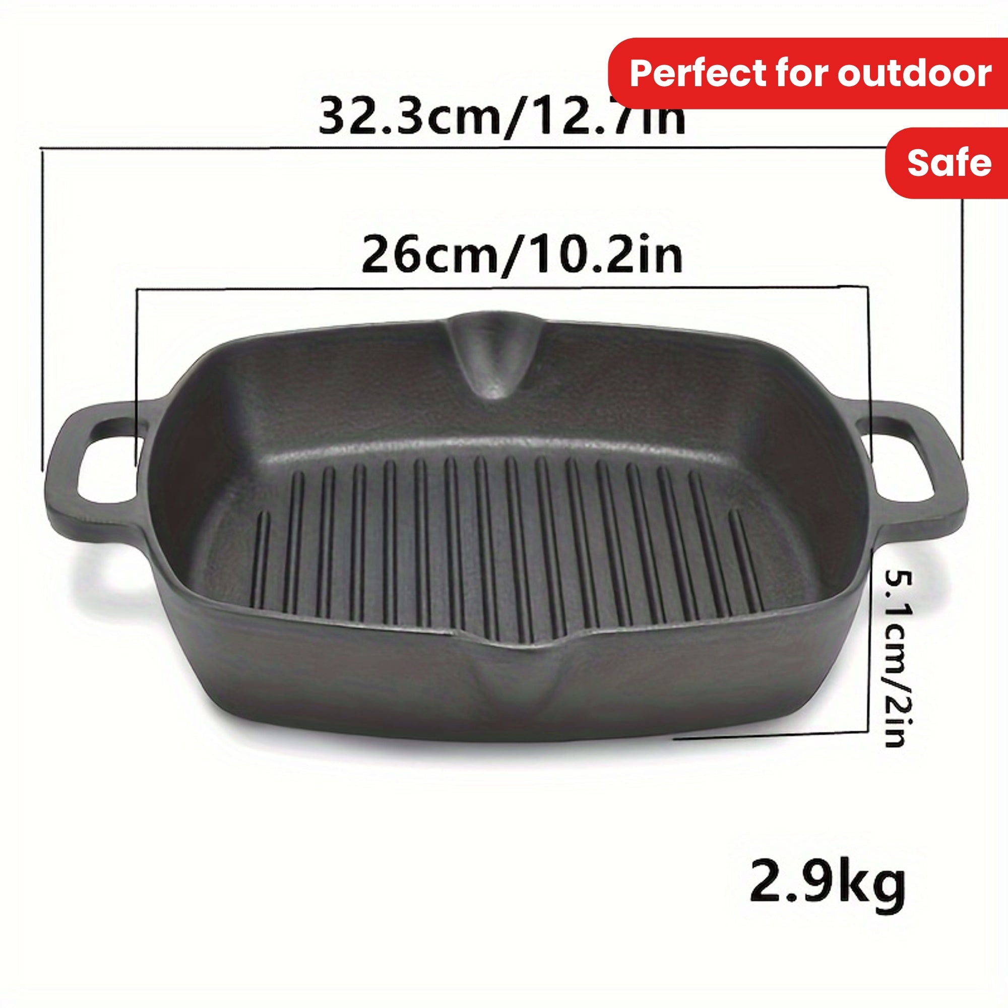 Square Striped Steak Pan: Durable Cast Iron, Non-Stick Coating, Oven-Safe Skillet for Gas & Induction Stoves - Ideal for Autumn Grilling Outdoors