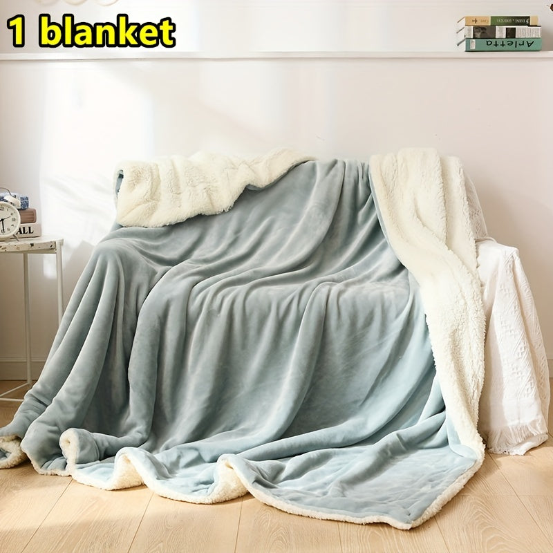 Modern Double-Sided Plush Throw Blanket with Soft Warm Comfort - Versatile All-Season Milk Velvet Knitted Throw made from Washed Polyester - 1pc Solid Light Gray Thickened Fleece Blanket