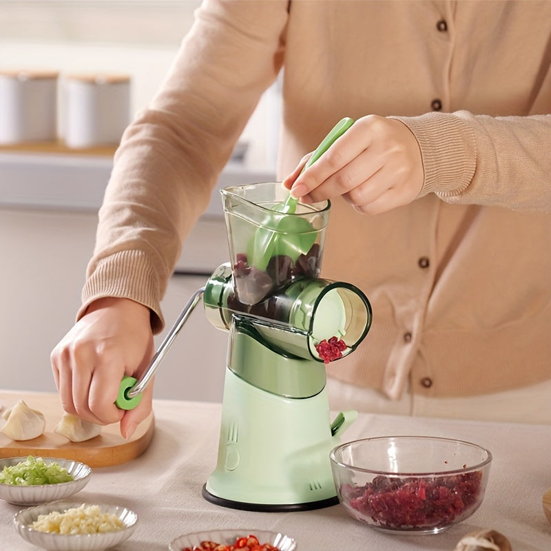 Manual meat grinder that is versatile and easy to use, featuring a hand-crank and large capacity for grinding beef and vegetables, ideal for home kitchens.