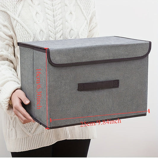 Waterproof Gray Fabric Storage Box with Black Trim - Foldable and Dustproof Organizer for Clothes, Toys, and Sundries - Perfect for Wardrobe, Bedroom, or Dorm - Space-Saving Solution for Clothes Storage and Under-Bed Organization.