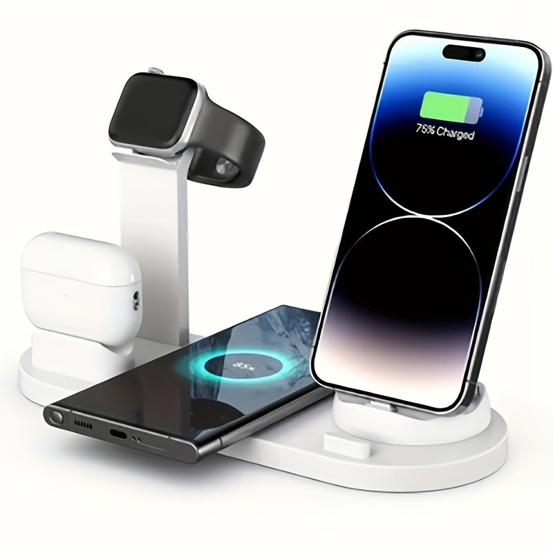 Fast charging wireless charger for iPhone, iWatch, and AirPods.