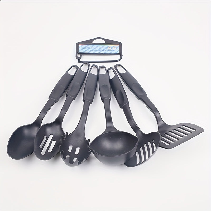 Essential Kitchen Utensil Set made of durable PC plastic - Includes Ladle, Spoon, Slotted Spoons, Spatula, Slotted Turner, and Spaghetti Server - Non-Stick Cooking Tools for your kitchenware collection.