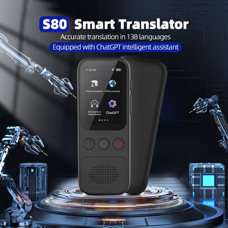 Two-way voice translator for 138 languages, with HD touch screen for travel, business, and study.