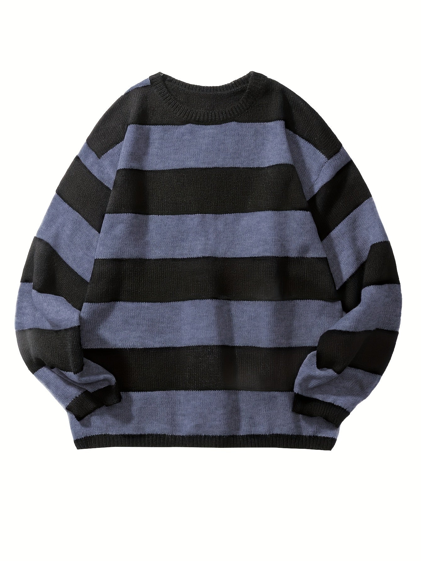 Men's Striped Pullover Sweater, Spring/Autumn Thin Polyester Knit, Round Neck, Stretchy Fabric, Regular Fit