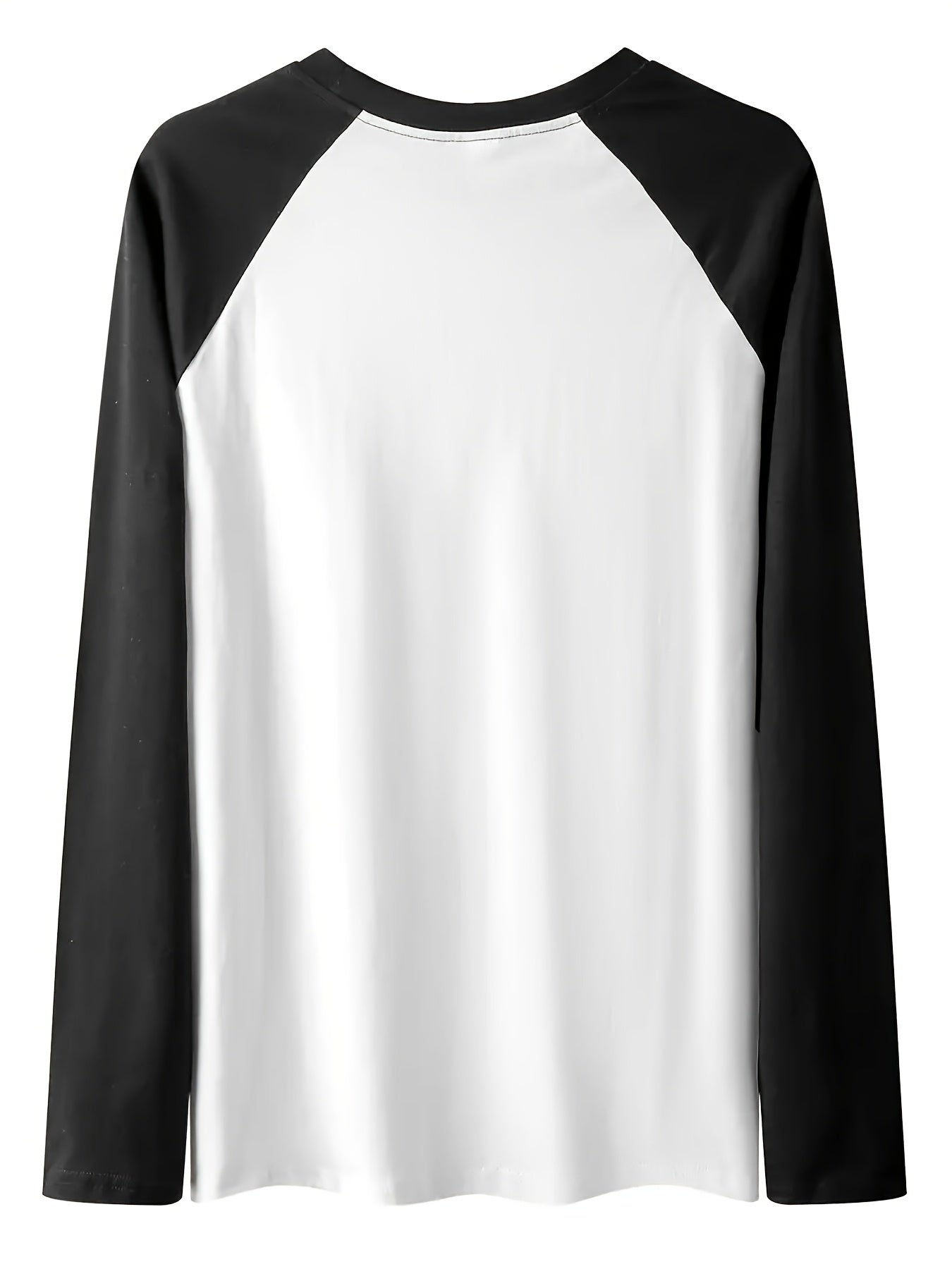 Women's Casual Raglan Long Sleeve T-Shirt in Black and White Geometric Star Print, Round Neck, Loose Fit Pullover Top for Spring/Autumn made from Knit Polyester-Blend.