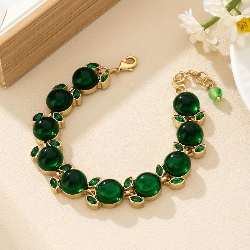 This Elegant Green Resin Bracelet features a Vintage and Elegant style with a Unique Infinity Design. Made with Synthetic Stone and Zinc Alloy, this accessory does not require any power. It is perfect for both daily wear and special occasions, making it