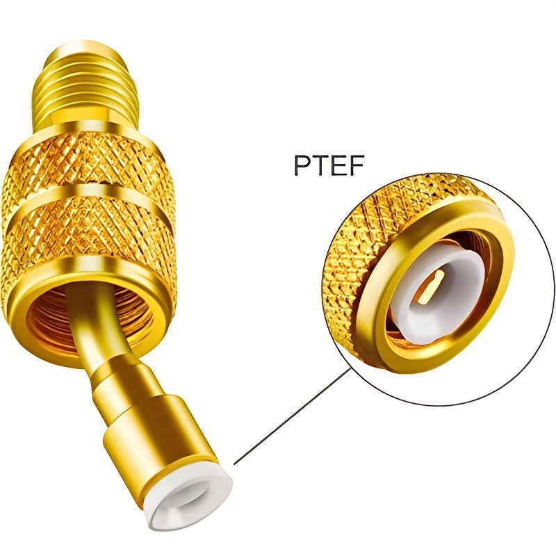 Переходите с 1/4 на 5/16 с помощью этого переходника для головки хладагента R410, изготовленного полностью из меди для надежного фторсодержащего соединения.