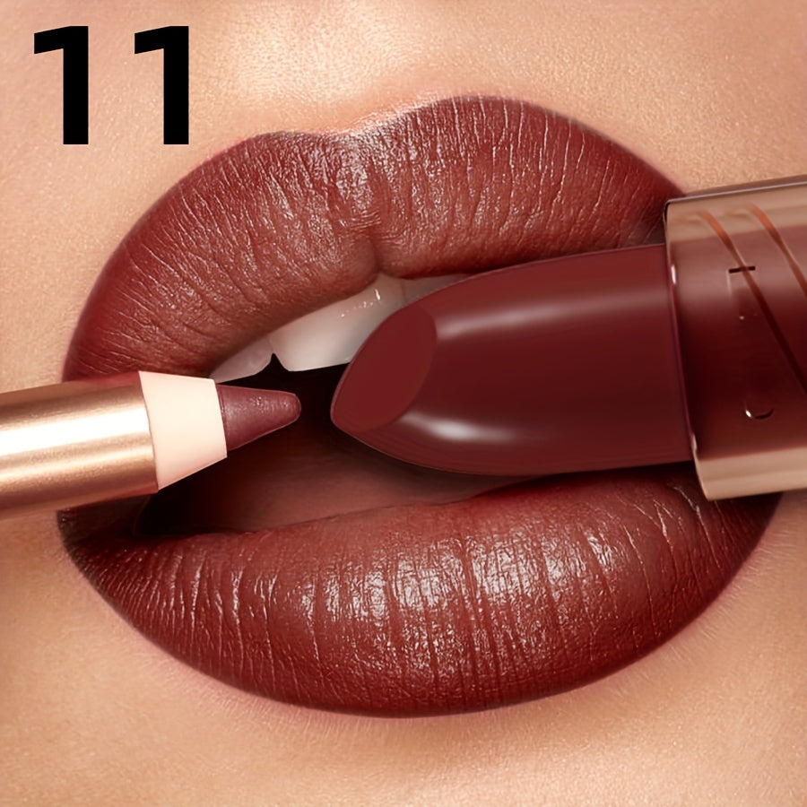 Long-lasting waterproof non-stick lipstick with high color lip gloss formula.