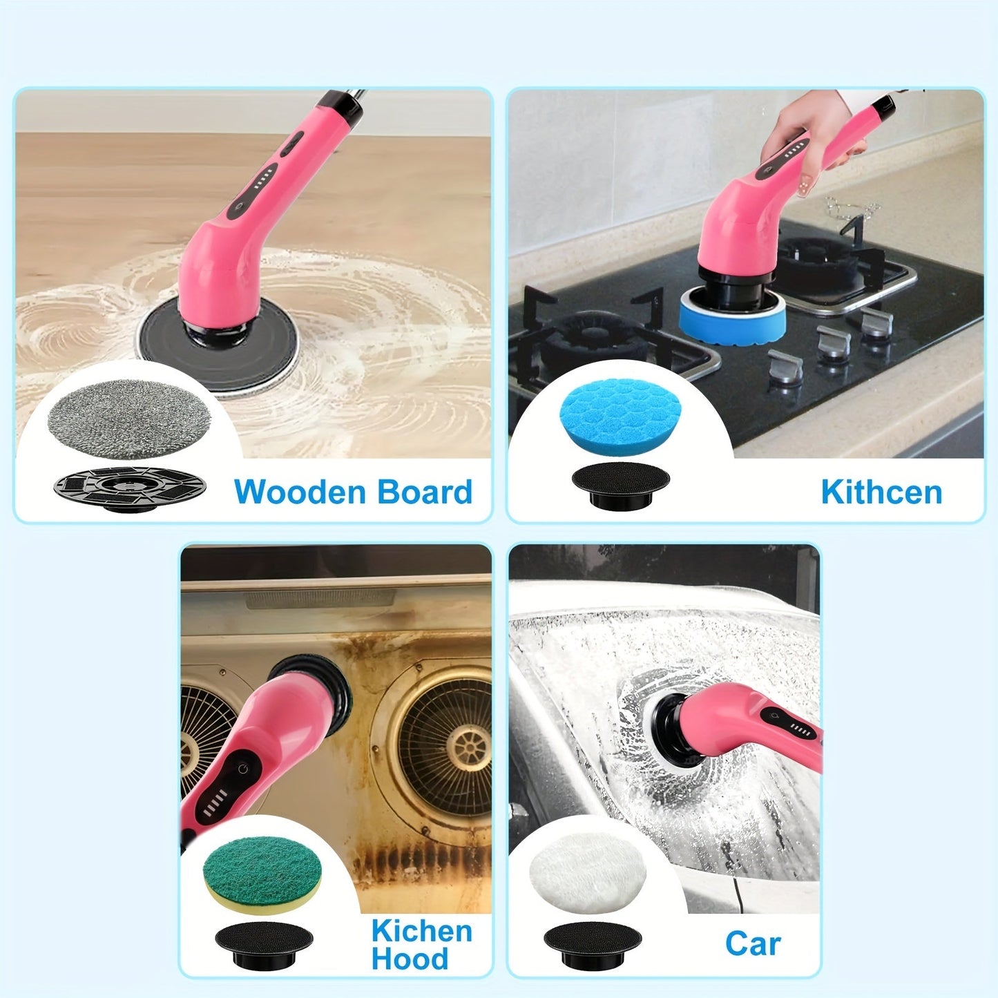 IAGREEA Electric Rotating Scrubber comes with 9/6 Replaceable Brush Heads, Adjustable Speed, Extendable Handle, USB Rechargeable 2000mAh Lithium Battery, Power Indicator, perfect for Home/Office Cleaning, Great as a Gift Option.