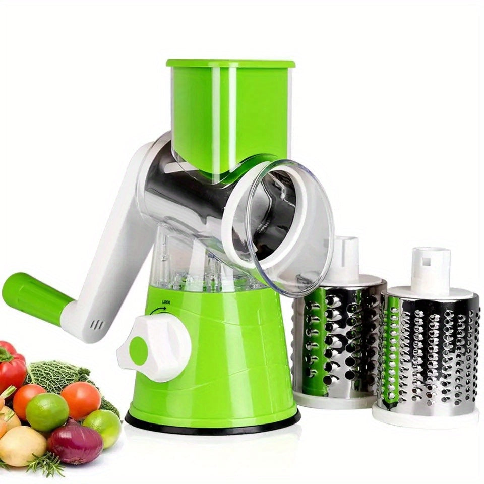 Kitchen Mandoline with 3 Interchangeable Blades for Easy Grating and Slicing of Cheese and Vegetables - Effortless Cleaning for a Variety of Foods