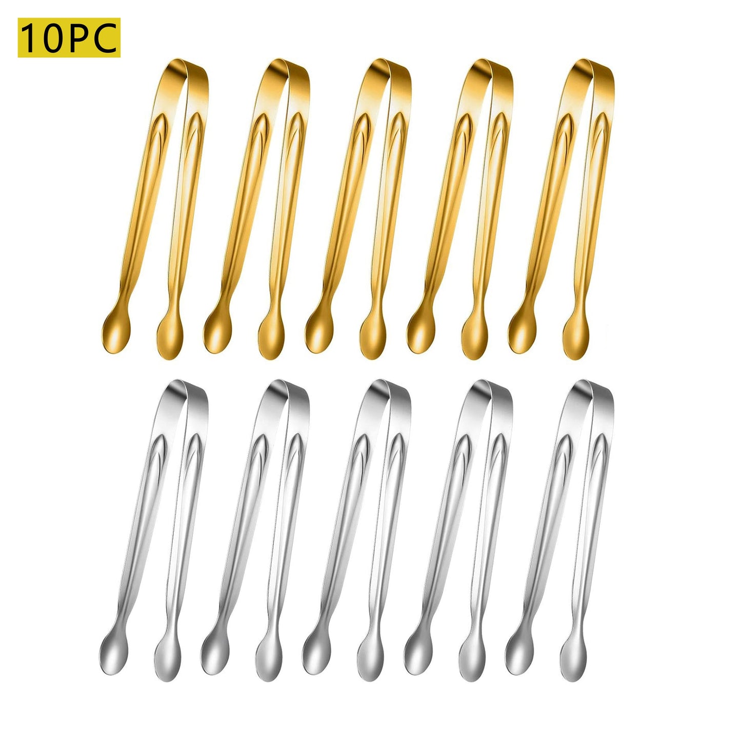 10/12 Stainless Steel Mini Tongs for Serving, Appetizers, Sugar, Ice. Perfect for Buffets, Bars, Cafes, BBQ Tables, or Kitchen. Versatile Catering Tool.