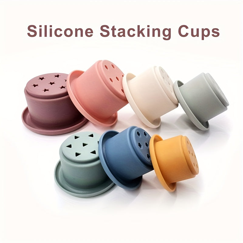 TYRY.HU Baby Stacking Cups: Silicone Building Blocks Shaped Like Hourglasses, Promoting Intellectual Development - The Ideal Gift for Infant Bath & Playtime! Perfect for Christmas, Halloween, and Thanksgiving.