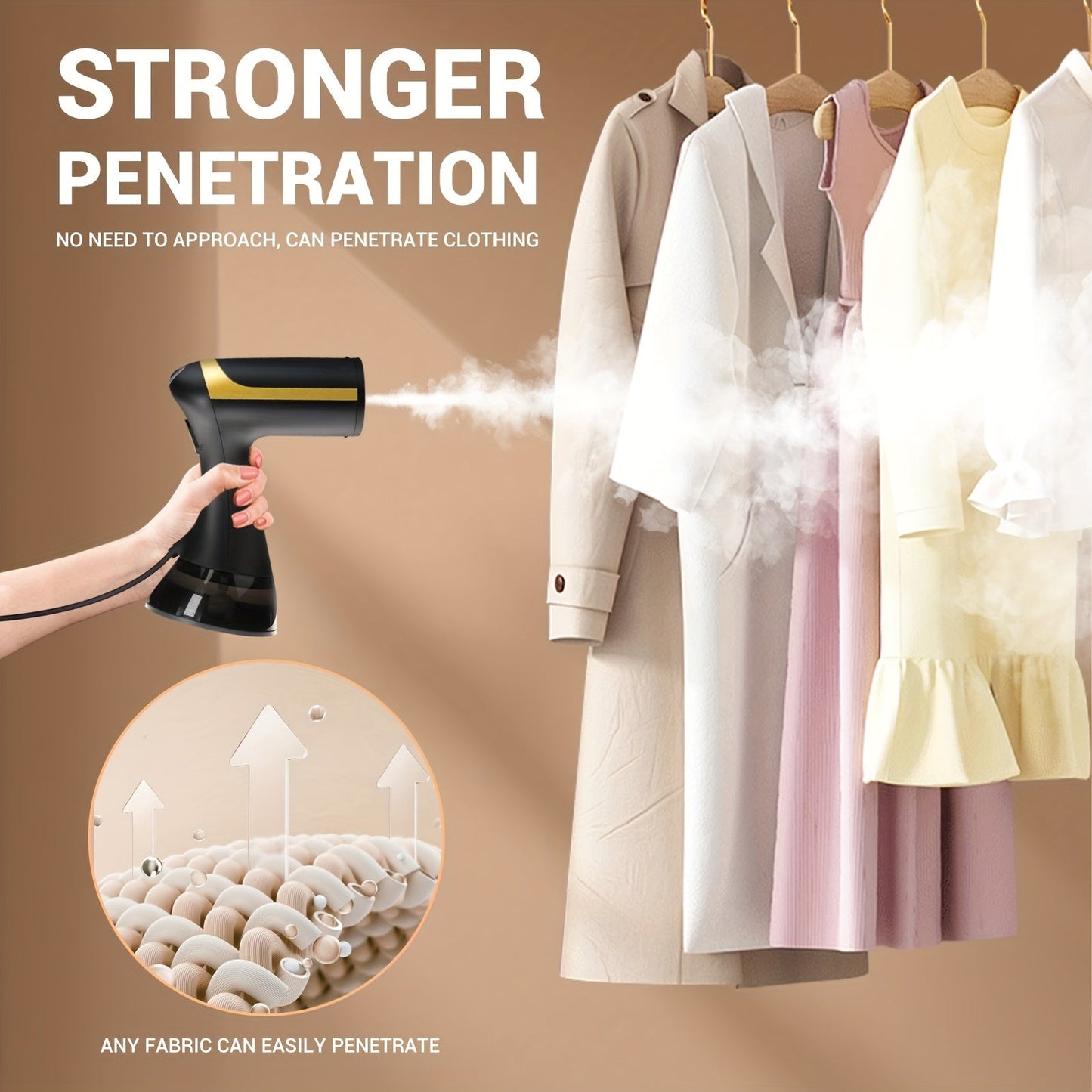 Portable Garment Steamer with 1500W Power, European Standard Plug, Plastic Wrinkle Remover for Clothes, Fast Steaming Iron with Even Heat Distribution.