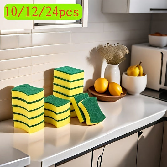 10/12/24 pieces of versatile cleaning sponges. These double-sided scouring pads are perfect for all your home cleaning needs. Use them as dishwashing sponges or premium kitchen sponges. Their durable and anti-scratch design ensures they last. Plus, they