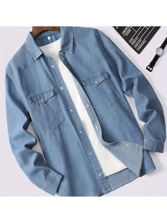 Plus-size men's stylish denim shirt