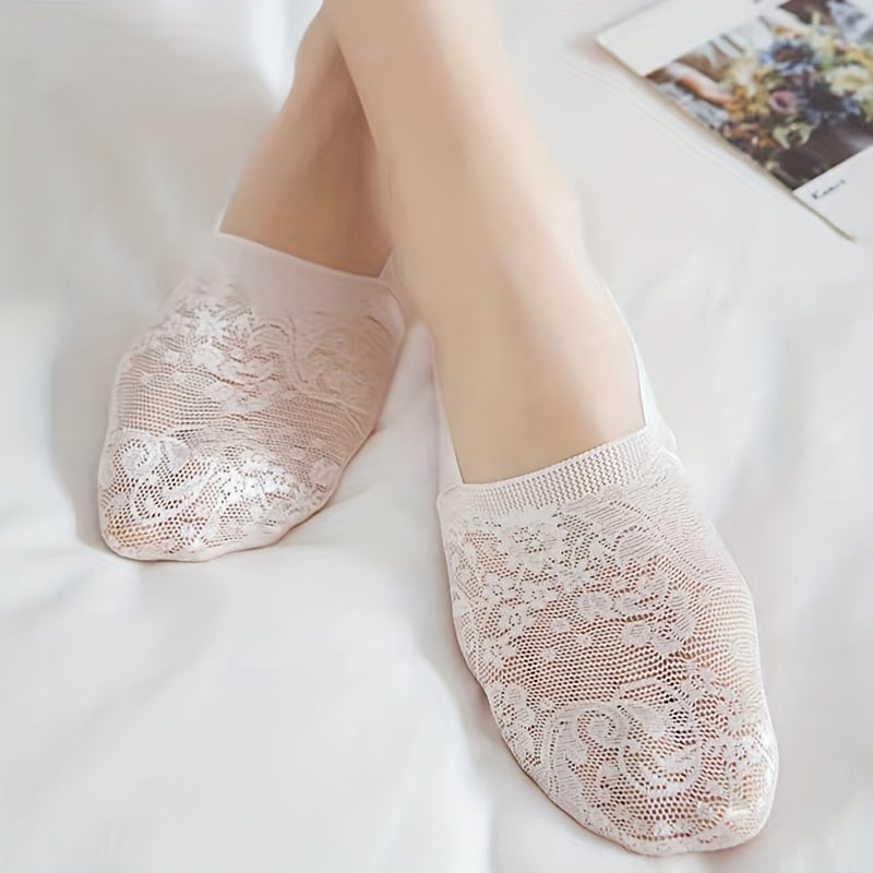 5 pairs of comfy lace invisible socks for women, low cut and breathable.