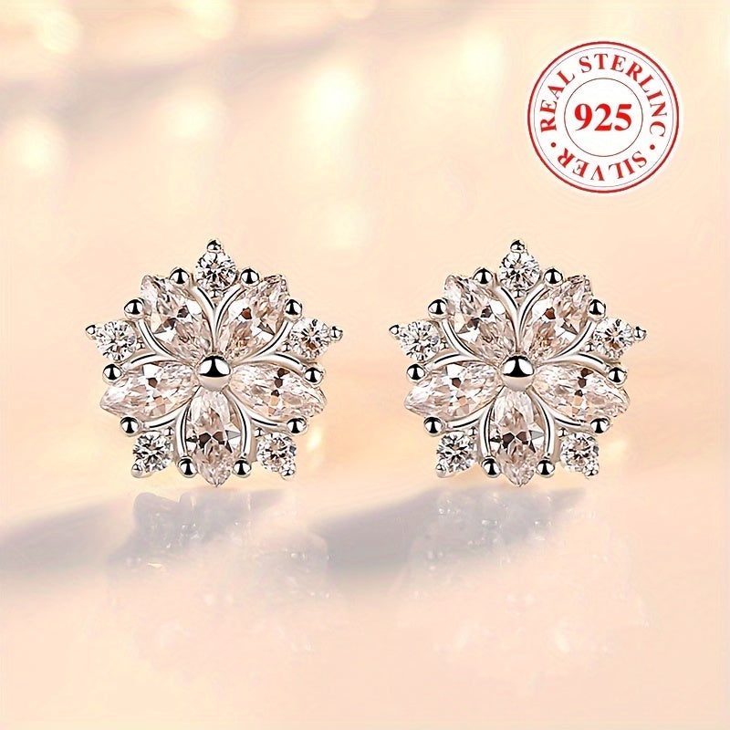 Elegant 925 Sterling Silver Cherry Blossom Stud Earrings featuring Sparkling Zirconia - Ideal for Special Occasions & Gifting, Birthstone for October, Cherry Blossom Design Earrings