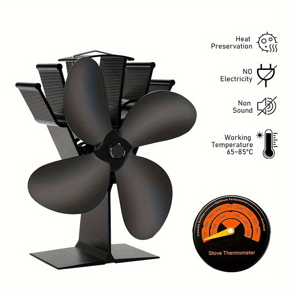 Black Fireplace Stove Fan Ecofan - Efficient Heat Distribution and Quiet Operation