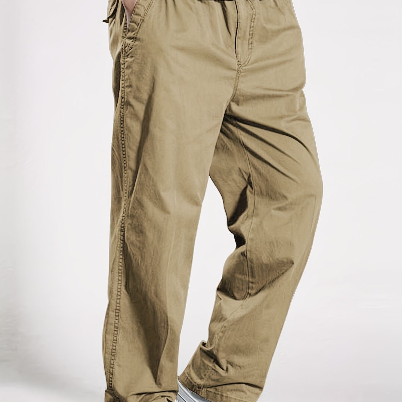 Classic Men's cargo pants with elastic drawstring waist in solid color for Spring/Fall comfort.