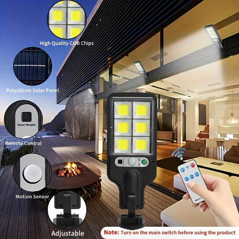 Solar LED wall lights with human body induction, motion sensor, remote control, 3 light modes. Suitable for garden, patio, path, security, outdoor wall. Push button control, plastic shade