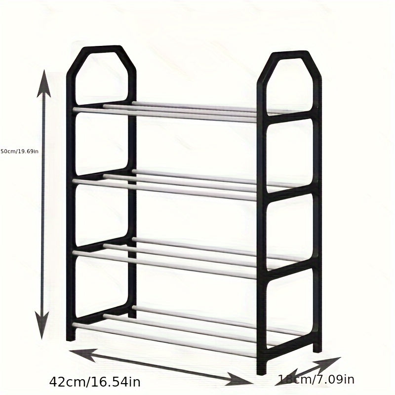 Compact 4-Tier Shoe Rack Organizer, Casual Plastic Folding Shoe Shelf for Entryway, Dorm, Bedroom, No Assembly Needed, Sturdy Steel Pipe Frame.