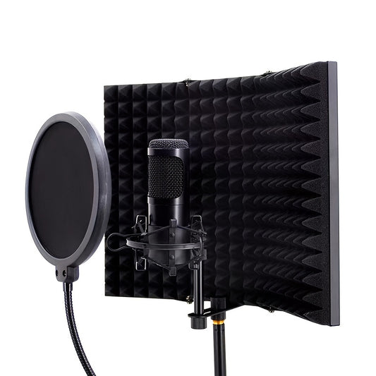 Portable singing recording studio with windproof, sound-absorbing, and noise-canceling features. Includes a professional microphone cover and folding soundproof screen. Perfect for Eid