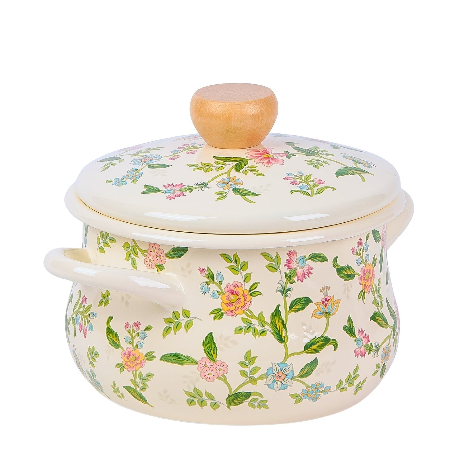 Floral Soup Pot with Enamel Finish and Rolled Edges - Perfect for both Open Fire and Induction Cooktops, Ideal for a Fresh Cooking Adventure