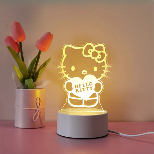 Modern Hello Kitty night light, USB powered table lamp, with warm colors, perfect for various rooms. Wired, no battery needed. Great for home decoration, holiday ambiance, and makes an ideal gift for Halloween, Christmas, or birthdays.