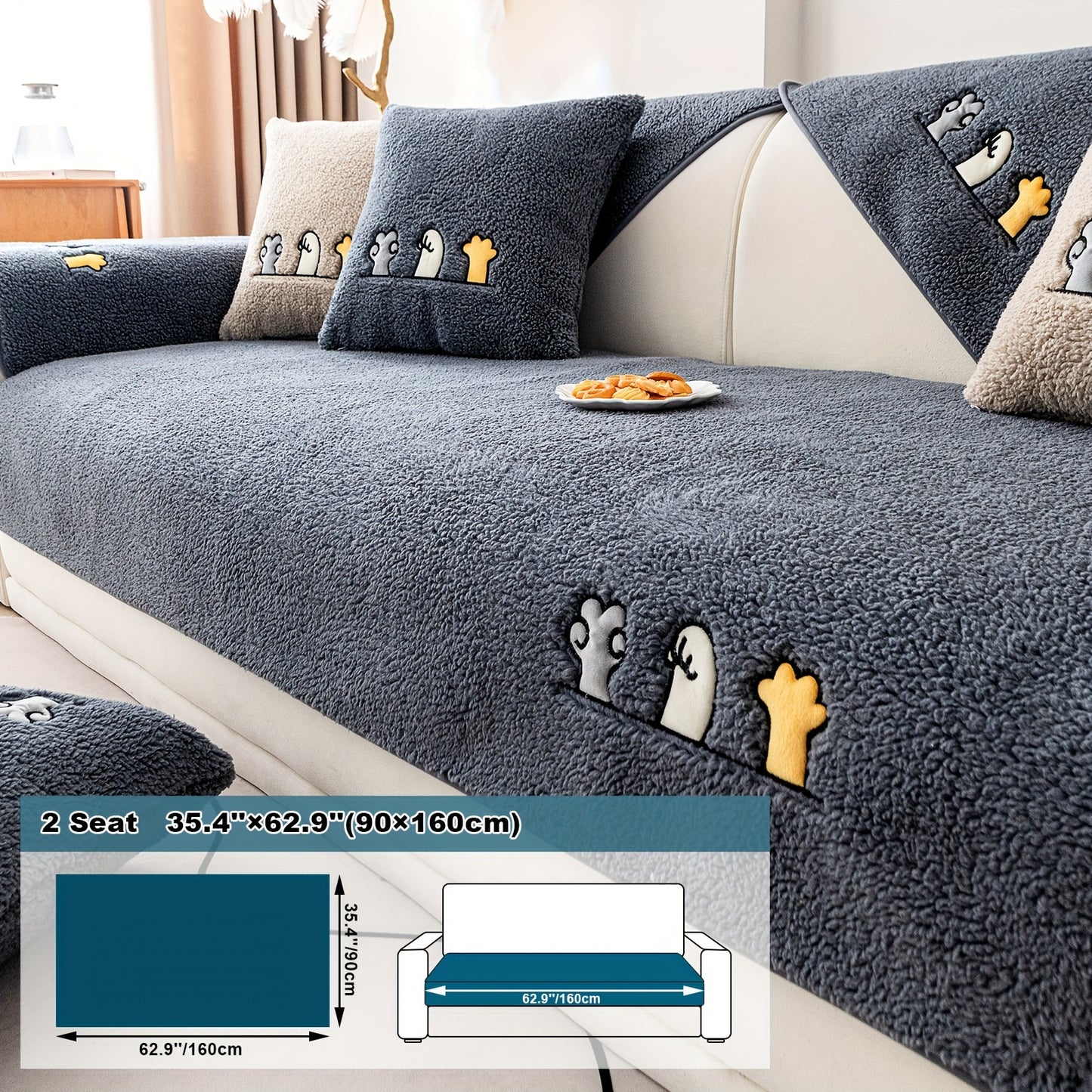 Plush Sherpa sofa slipcover protects furniture from pets, non-slip design for various rooms. Handrail backrest cover pillowcase sold separately.