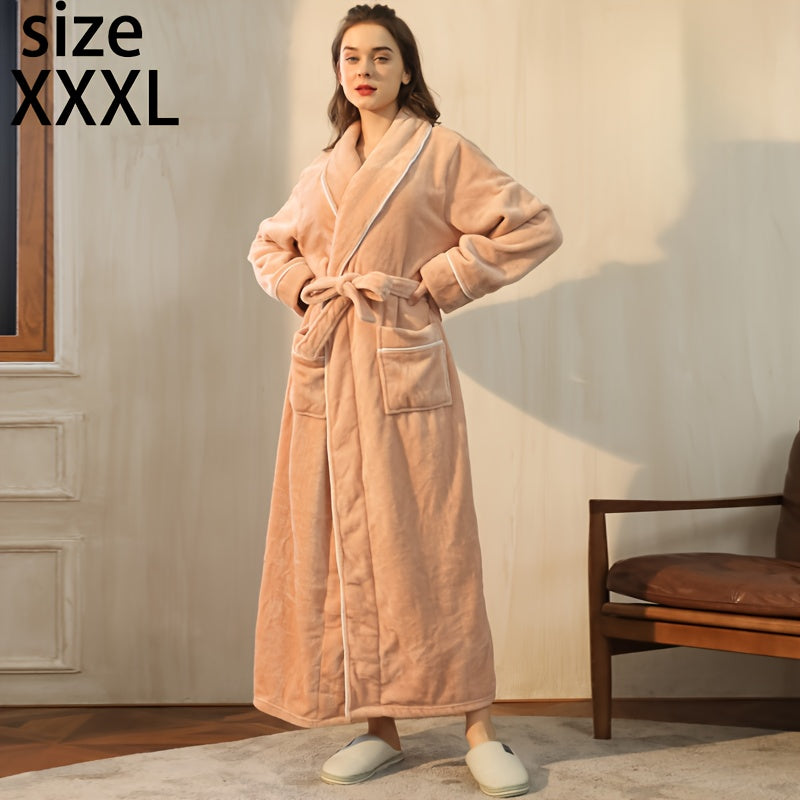 Autumn/Winter bathrobe, comfy unisex pajamas, thick large size nightgown with long sleeves and pocket, warm robe for home/bathroom.