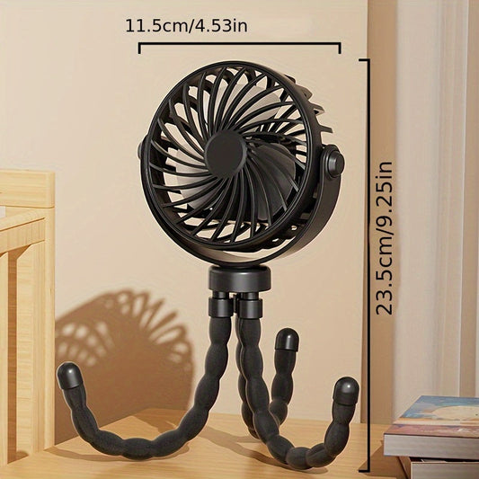 Handheld USB Rechargeable Fan with Octopus-Style Design - Portable and Adjustable 3-Speed Airflow for Indoor and Outdoor Use.